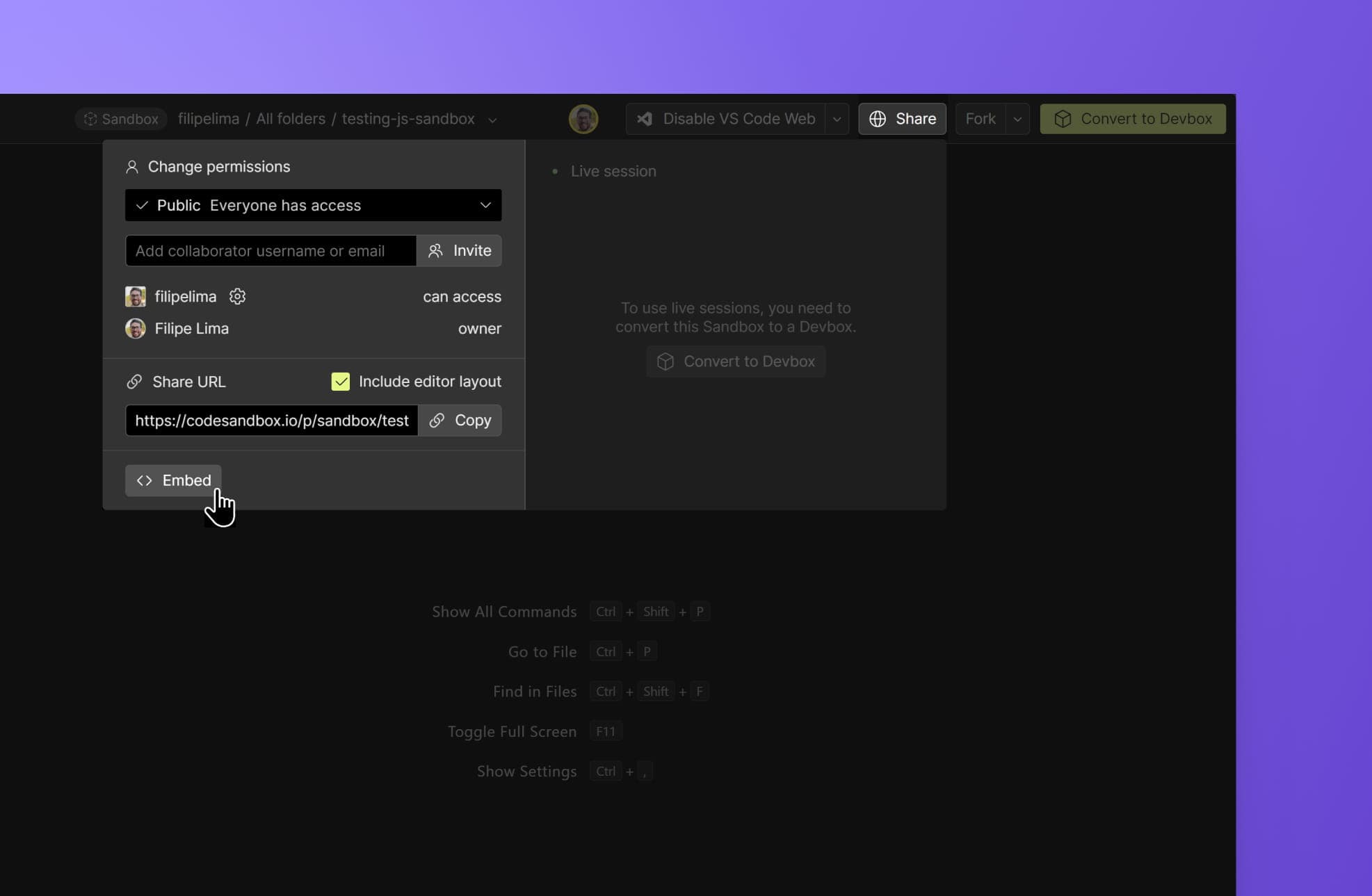 VM Sandbox Embed